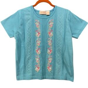 Vintage Embroidered‎ Boho Top Blue Medium